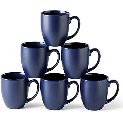 AmorArc 16oz Coffee Mugs Set of 6, Large Ceramic Coffee Mugs for Man, Woman, Dad, Mom, Modern Coffee Mugs Set With Handle For Tea,Latte,Cappuccino,Milk,Cocoa. Dishwasher&Microwave Safe, Matte Blue Cover