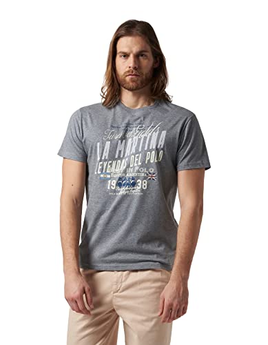 T-Shirt coton gris homme La Martina haut imprimé manches courtes