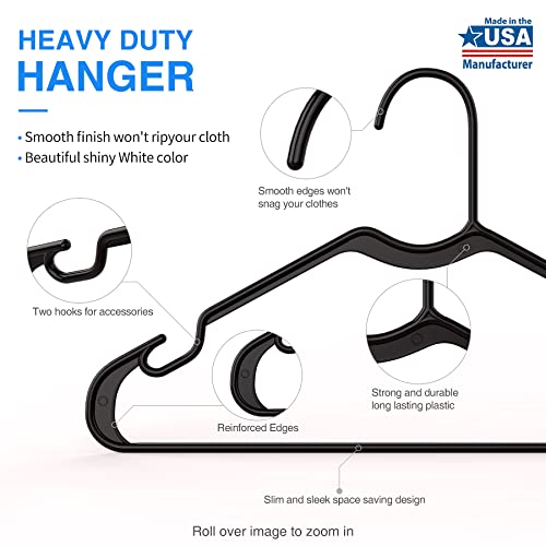 Sehloran Plastic Hangers 50 Pack,Space Saving Notched Hangers, Space Saving Slim Hangers, Heavy Duty Clothes Hanger For Coats,Pants,Dress,Shirts,White&Black,Made In Usa #TOP2