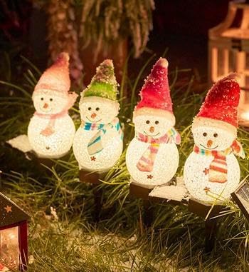 Holubec クリスマス飾りライト 4点セット ソーラーライト 雪だるま ガーデンライト 置物ライト イルミネーション 雪だるま 飾り LED 屋外 防水 ソーラー 埋込み式 夜間自動点灯 省エネ お祝い パーティー飾り led 照明 christmas/新年/誕生日/パーティー ガーデン装飾 雰囲気作り クリスマスグッズ (A)