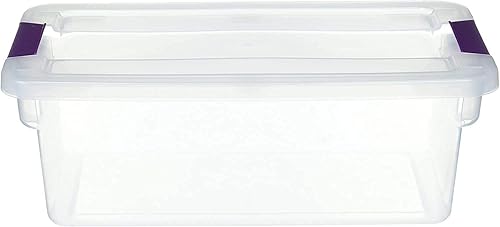 Caja de almacenamiento Clearview de 6 cuartos (Qt) con pestillos morados