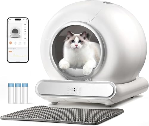 Lettiera Gatto Autopulente Antiodore Lettiera Automatica Autopulente con App 65L Letto Elettrica per Gatti con Tappetino Gatto e Sacchetti (TY-2)