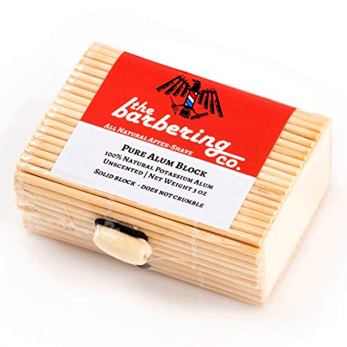 The Barbering Co. Large Alum Block In Bamboo Case | 100% Natural Potassium Alum Stone/Bar | Styptic, Anti-Ingrown Hair Aftershave For Men | 3Oz #TOP1