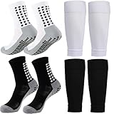 Dermalyx Fussballsocken Mit Grip Und Schienbeinschoner Ärmeln Für Jungen 7-14 Jahre, Training Socken, Antirutsch Grip Socken, Tapedesign Tennis Socken