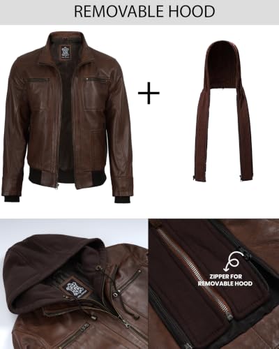 Image of Blingsoul Leather Jacket Men With Detachable Hooded - Real lambskin Leather Jackets For Mens