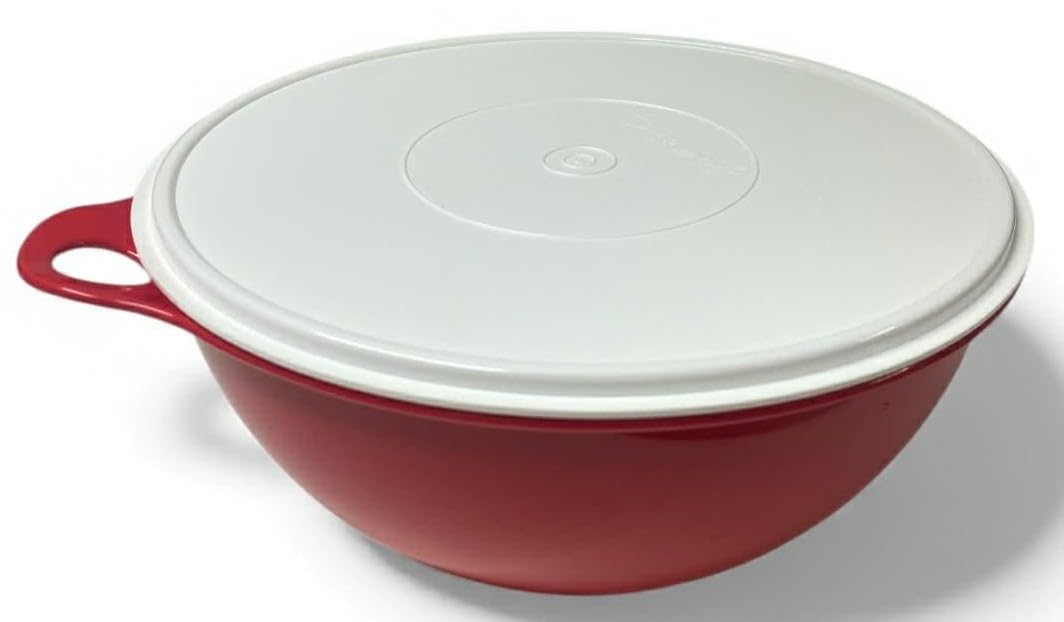 Tupperware Miska do mieszania Maximilian miska do sałatki z pokrywką bar sałatkowy ciasto drożdżowe Peng 7,8 litra XL czerwono-biała