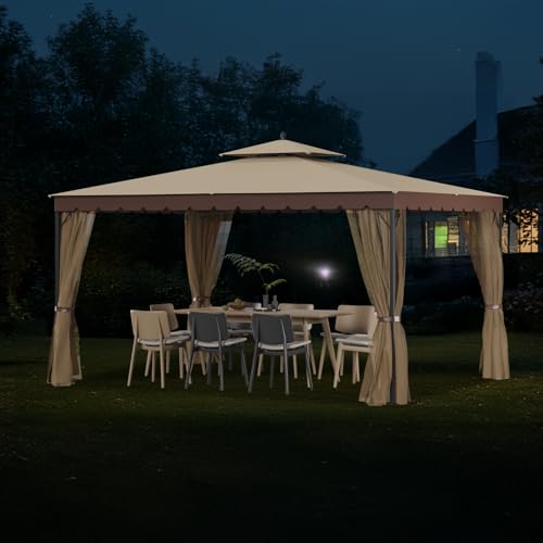 [Upgraded] 10x13 Gazebo with Mosquito Netting,Sturdy Metal Outdoor Patio Gazebo[Heavy Duty Frame],Gazebos Canopy Tent with Dual Air Roof,Patio Canopy Gazebos,Wind Resistant/Waterproof for Deck Yard