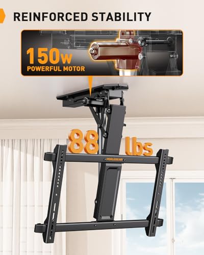Perlegear Electric Ceiling TV Mount with Remote for 32-70 inch Flat and Curved Screen TVs up to 88 lbs, Max VESA 600x400, Motorized TV Ceiling Mount Flip Down for Flat Roof, Drop Down Ceiling Mount - Thumbnail 4