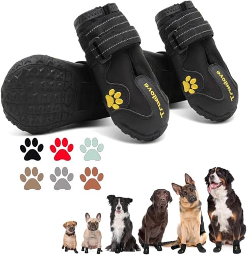 Expawlorer Dog Shoes for Large Dogs, Dog Shoes for Hot Pavement, Hiking Walking, Anti-Slip Rugged Sole,Waterproof Dog Booties for Outdoor Rain Days, All Weather Dog Boots & Paw Protectors (Black)