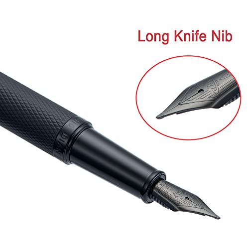 Image of Hongdian Black Forest Fountain Pen Blade Nib Classic Design Calligraphy Pen with Converter and Metal Pen Case Set