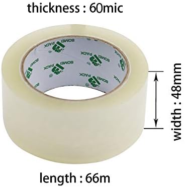 Extra Quiet No Noise Silent Clear Packing TapeHeavy Duty Packaging Tape for Moving, Packaging, Shipping, Office and Storage,6 Rolls 60mic x48mm x66m with a Free Tape Gun, BOMEI PACK