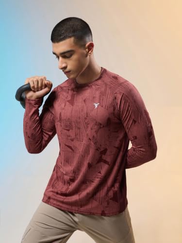 Image of TECHNOSPORT Men's Slim Fit All Over Print Jacquard Crew Neck Full Sleeve T-Shirt, Quick Dry Activewear Tee with UPF 50+ Sun Protection for Gym, Running, Sports & Everyday Wear