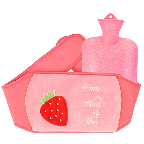 Hot Water Bottle, Thermal Rubber Hot Water Bottles, Soft Plush Hot Water Bottle with Cover for Hands and Waist, Hot Water Bag for Cold and Hot Compress (Pink)