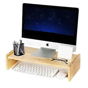 KINLINK Wood Monitor Stand Riser, Monitor Riser with 2 Adjustable Height, 15.8 inch Computer Riser for Computer, iMac, PC, Printer, Computer Monitor Stand for Home & Office, Natural