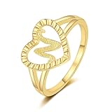 RLMOON Gold Initial Ring for Women Dainty Heart Ring Gold Plated Trendy Thumb Ring Alphabet Letter N Ring Size 7