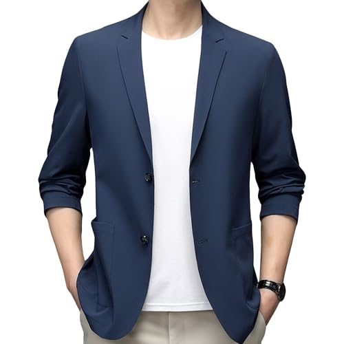 Men's Lightweight Fashion Sport Coat Summer Casual Lapel Blazer Two Button Solid Color Sunscreen Coat