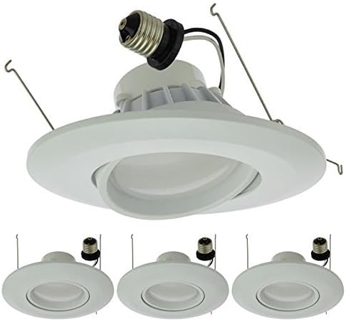 LEDwholesalers 6" (5"-Compatible) Recessed Dimmable 15W LED Adjustable Head Downlight with White Trim, ETL & Energy Star (4-Pack), Warm White 3000K, 2216WW-30Kx4