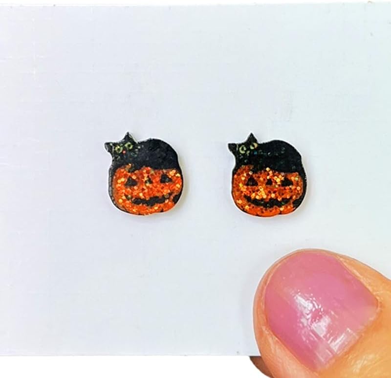Cute Turkey Pumpkin Maple Leaf Stud Earrings Set Glitter Acrylic Halloween Thanksgiving Fall Earring for Women Autumn Harvest Jewelry Gifts - Image 8