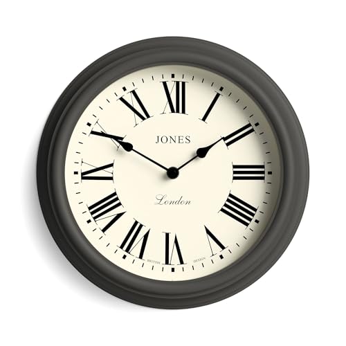 Jones Clocks® Venetian wall clock | Classic round clock | 30cm | Dark grey | Roman numerals | Traditional design ideal for kitchen, living room or bedroom