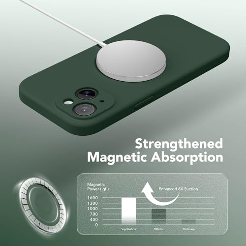 Image of Magnetic for iPhone 14 Case, Compatible with MagSafe, [Full Camera Protection][Screen Protector] Silicone Shockproof Protective Phone Case for iPhone 14 6.1 inch, Alpine Green