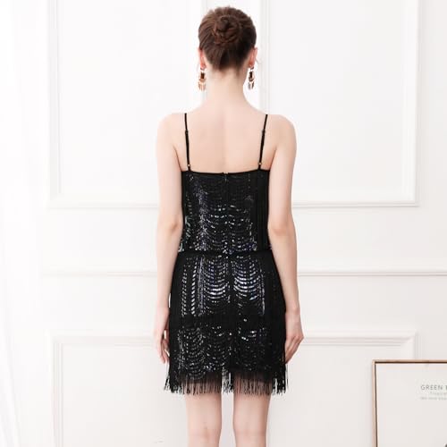 Image of Women Flapper Dresses 1920s V Neck Beaded Fringed Great Gatsby Club & Night Out Dresses