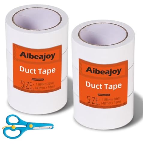 Aibeajoy Duct Tape 1.88 Inch X 20 Yards *6 Rolls White Duct Tape Colors Waterproof Duct Tape Colored Duct Tape Multipack for Arts Heavy Duty Duct Tape Color Duct Tape Rolls Cover