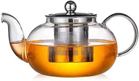 BMG Import ExportHeat Resistant Proof Clear Glass Kettle Stove Top Safe Blooming and Loose Tea Pot with Stainless Steel Infuser and Lid, 800 ml