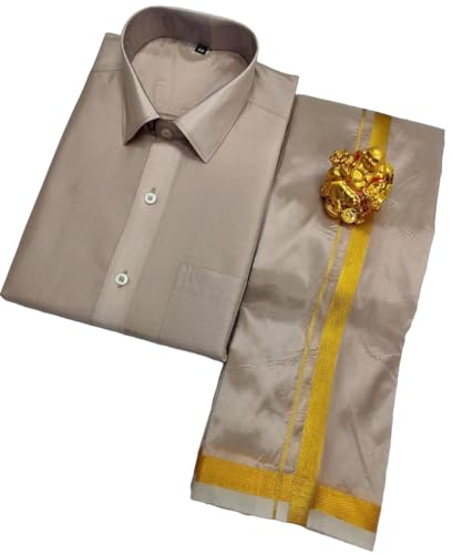 Men's Fashion Art Silk Shirt And Dhotis Combo - Full Sleeve