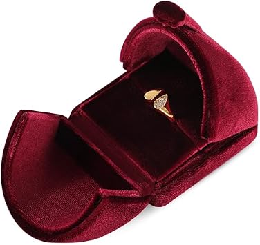 Wedding Ring Box, Resilient Velvet Ring Box, Single Slot | Elegant Velvet Ring Gift Box for Proposal Engagement Wedding Day, Ring Case for Anniversary Ceremony, Snap Button, Red
