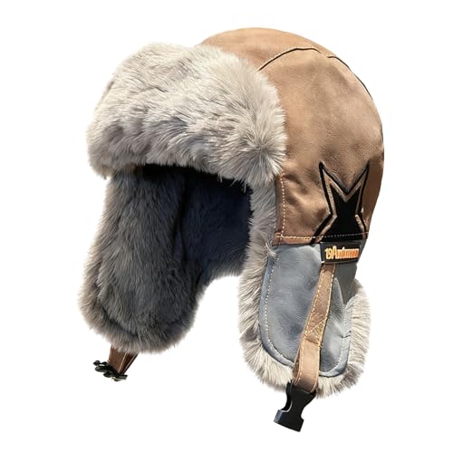 JIAHG - JIAHG Unisex Winter Fliegermütze Trappermütze Winddicht Wintermütze Fellmütze Warm Bombermütze Russenmütze Aviatormütze für Snowboarden Skaten Radfahren (Khaki)