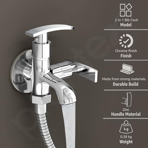 Image of Plantex Two Way Tap for Washing Machine with Water Saving Aerator /2 in 1 Bibcock Water Tap for Bathroom with Brass Spindle and Wall Flange /Bathroom Tap-(SMR-1265-Chrome)