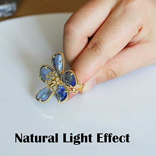 Macent Flower Crystal Rings For Women,Crystal Petal Ring,Size Adjustable Ring Gift For Women Girl (Blue) #TOP3