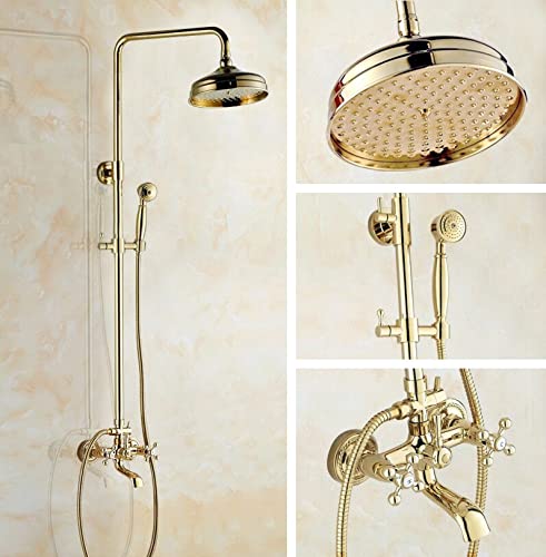 Robinet de douche en laiton or avec pommeau pluie 8 pouces pour salle de bain rétro