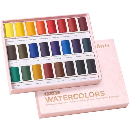 Arrtx 水彩絵具 24色セット 高発色 透明感 混色しやすい 耐光性 初心者・アーティスト向け 画材