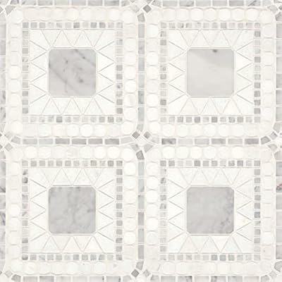 Bedrosians Atrium Honed Marble Blend Mosaic Tile 15.75" x 15.75", White Carrara & White Thassos (5-Pack, 8.6 SF)