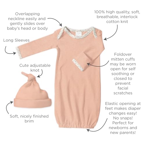 Image of SwaddleDesigns Softest Cotton Baby Pajama Gown with Foldover Mitten Cuffs for Infant Boy and Girl, Newborn, 0-3 Months