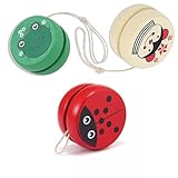 SZHC Wooden Animal Design Yo-Yos for Kids, Set of 3 - Frog, Penguin, Ladybird Pattern