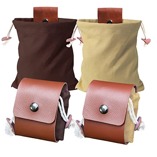 2PCS Foraging Bag,Leather Canvas Pouch,Compact Canvas Foraging Pouch Bushcraft Belt Bag for Men,Multifunction Mushroom Foraging Bag Dump Pouchs for Camping, Hunting,Mushroom,Dog Training