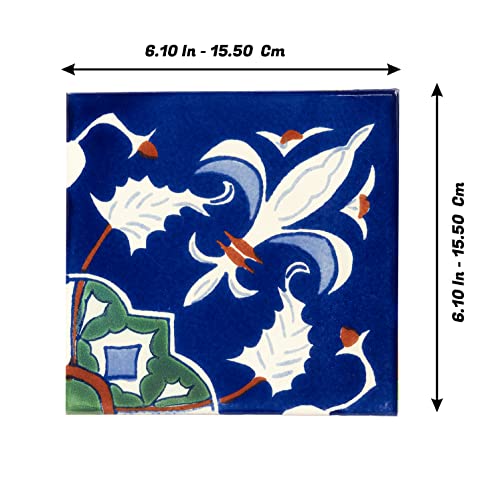 Mexican Talavera Tile Spanish Mediterranean Art Colorful 6"X6" Ceramic Hand Painted Mosaic For Bathroom, Wall, Mirror, Kitchen Rustic Decor Pottery (10) #TOP2
