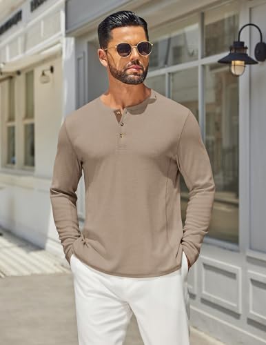COOFANDY Men's Henley Shirts Long Sleeve Casual Maverick Slub Henley T-Shirts Lightweight Basic Tee2