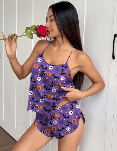 Image of Ekouaer Silk Pajamas Set for Women Satin Backless Lingerie Pjs Cami Top and Shorts Nightwear