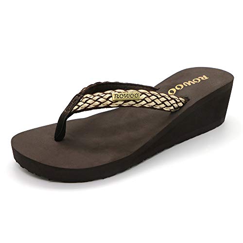 Image of Women Platform Wedge No-Slip Thong Flip Flops High Heels Beach Dressy Sandals