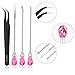 MSDADA 11 Pcs Silicone Resin Mold Tools Set Stirring Needle Spoon Tool Tweezers Precision Kit, Anti-Static Electronics Tweezers Set for Resin Art Crafts,Jewelry Making(Rose Red+Pink)