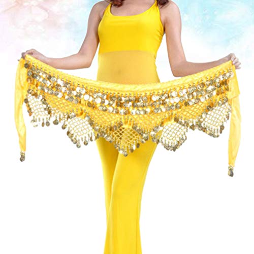ARTIBETTER Lenço de dança do ventre com saias de moedas douradas, lenço de quadril para dança do ven
