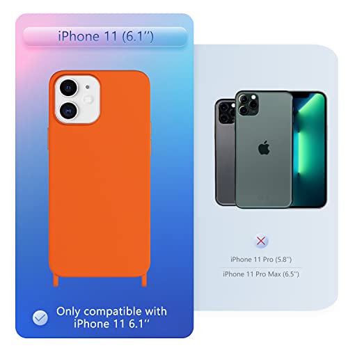 Image of Compatible with iPhone 11 Case with Lanyard Crossbody iPhone Case with Strap Adjustable Shockproof Drop Protection Silicone Phone Cover for iPhone 11 6.1'' Neon Orange