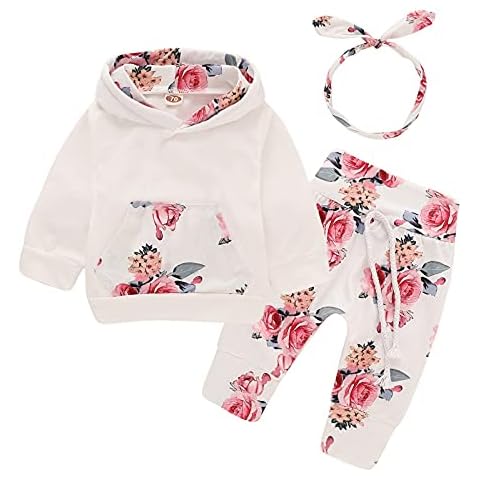 Girls Clothing Sets, SHOBDW 1Set Toddler Infant Baby Fashion Lovely Floral Prints Long Shorts Sleeve Tops + Pants + Headband Outfits Gifts (12-18 Months, Black) Cover