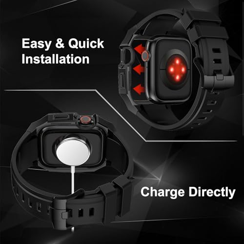 Image of Luxury Metal Case with Band Compatible for Apple Watch 44mm 45mm 46mm 49mm,Men Rugged Protective Bumper Cover with Soft Silicone Strap for iWatch Series 11 /10 /9 /8 /7 /6 /SE3 /SE2 /SE /5 /4 and Ultra 3 /2 /1 49mm