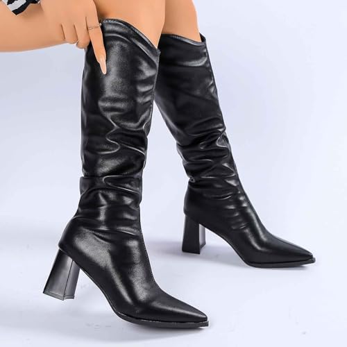 Bottes en cuir pliables confortables avec talon empilé stable - 7