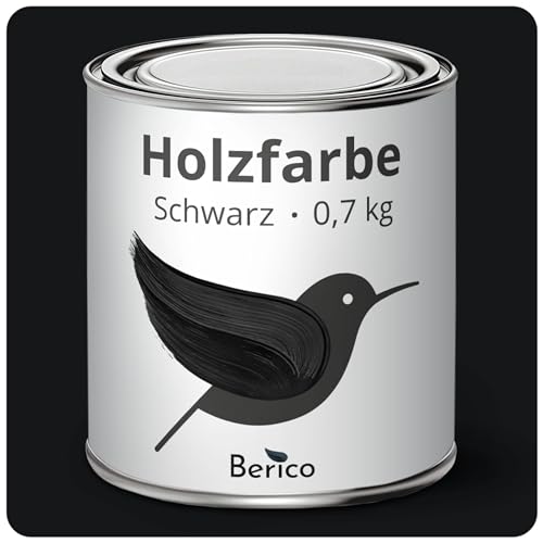 Berico Holzfarbe - Schwarz - 0,7 Kg - 4in1 Premium Holzlack inkl. Grundierung & Decklack - Für Innen und Außen - Robust & Wetterfest Berico Holzfarbe - Schwarz - 0,7 Kg - 4in1 Premium Holzlack inkl. Grundierung & Decklack - Für Innen und Außen - Robust & Wetterfest
