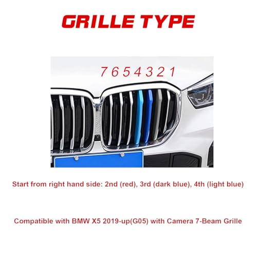 Image of x xotic tech Iconic 3-color Tri Grille Insert Trims Strips Compatible with BMW X Series X5 G05 2019-2023 with Night Vision Camera & 7 Beam Front Center Kidney Grilles Decoration